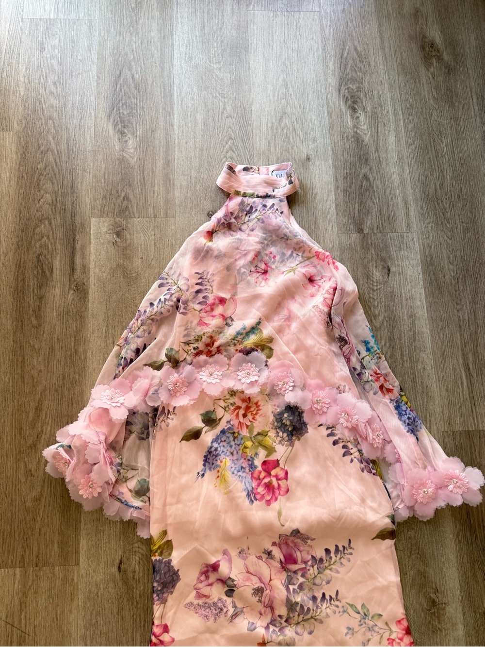 elliatt millie pink 3f floral trim halter neck tiered maxi gown dress size large - Picture 10 of 14